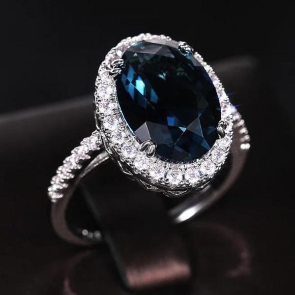 NEW 925 STERLING SILVER OVAL LONDON BLUE DIAMOND RING - Picture 2 of 6